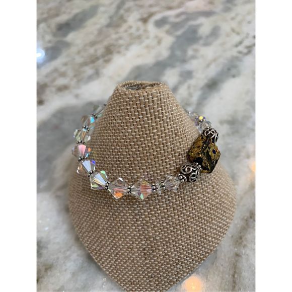 Venetian Glass with Crystal and Bali Sterling Silver Bracelet #sparkle - Picture 7 of 7